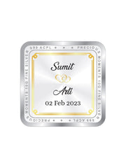 BIS Hallmarked Personalised Newly Married Anniversary Beautiful Square Silver Coin 999 Pure
