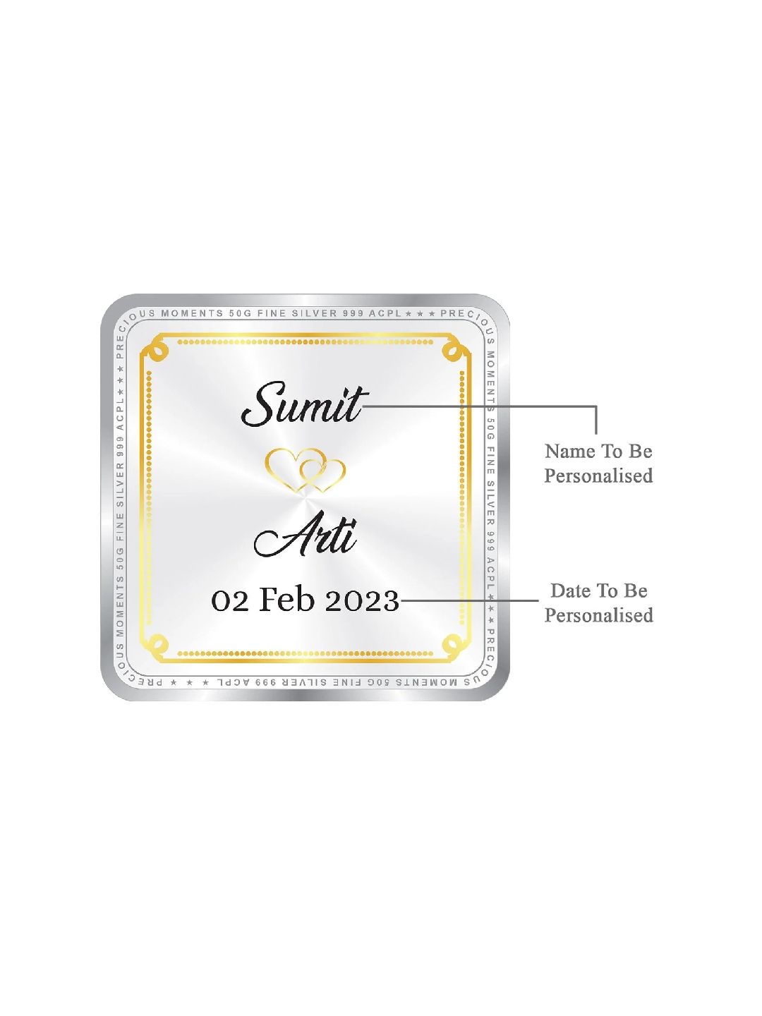 BIS Hallmarked Personalised Newly Married Anniversary Beautiful Square Silver Coin 999 Pure