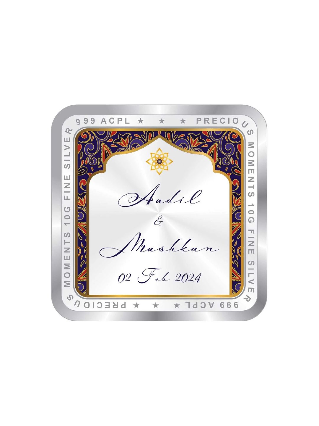 BIS Hallmarked Personalised Newly Married Anniversary Beautiful Square Silver Coin  ( 999 Pure )