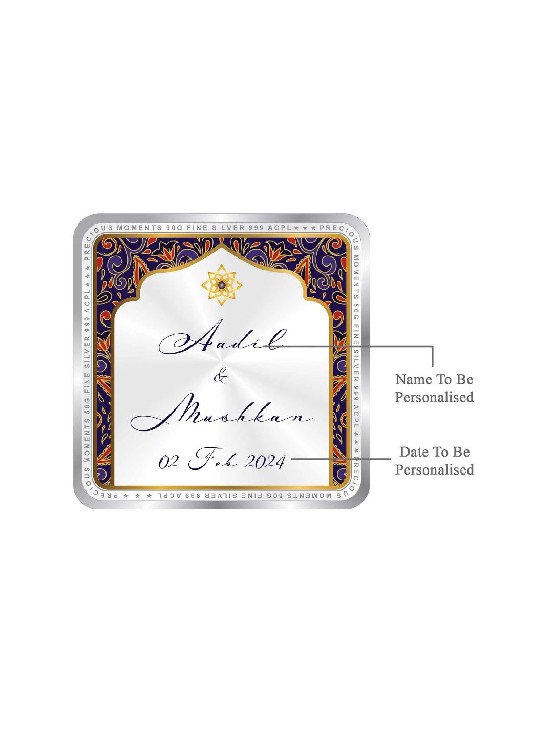 BIS Hallmarked Personalised Newly Married Anniversary Beautiful Square Silver Coin  ( 999 Pure )
