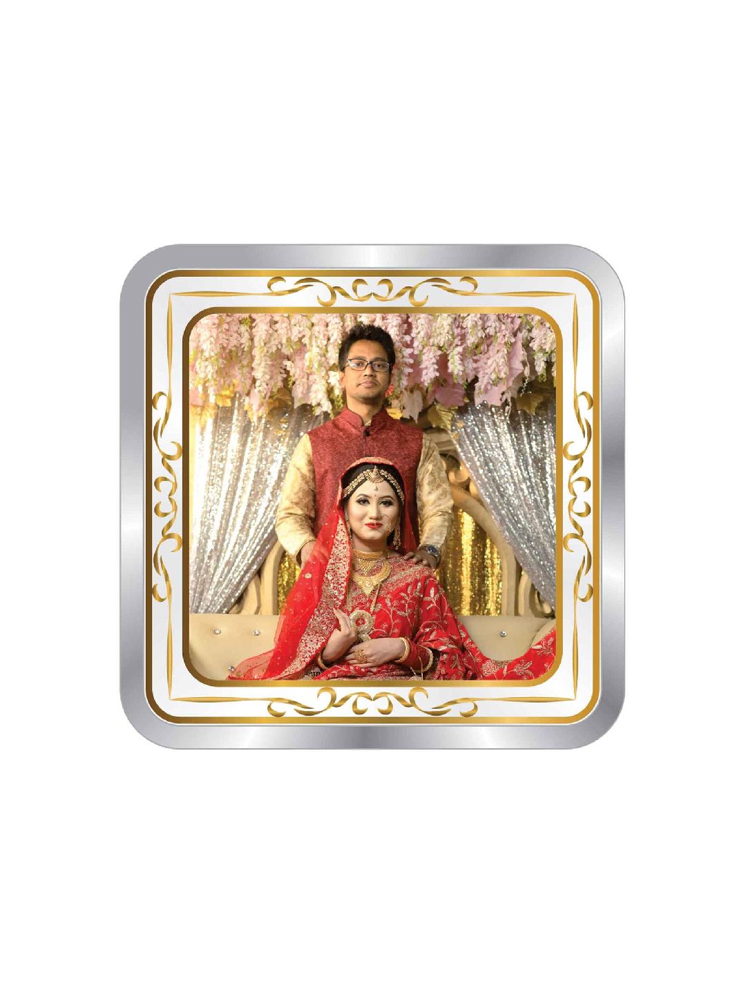 BIS Hallmarked Personalised Newly Married Anniversary Beautiful Square Silver Coin  ( 999 Purity )