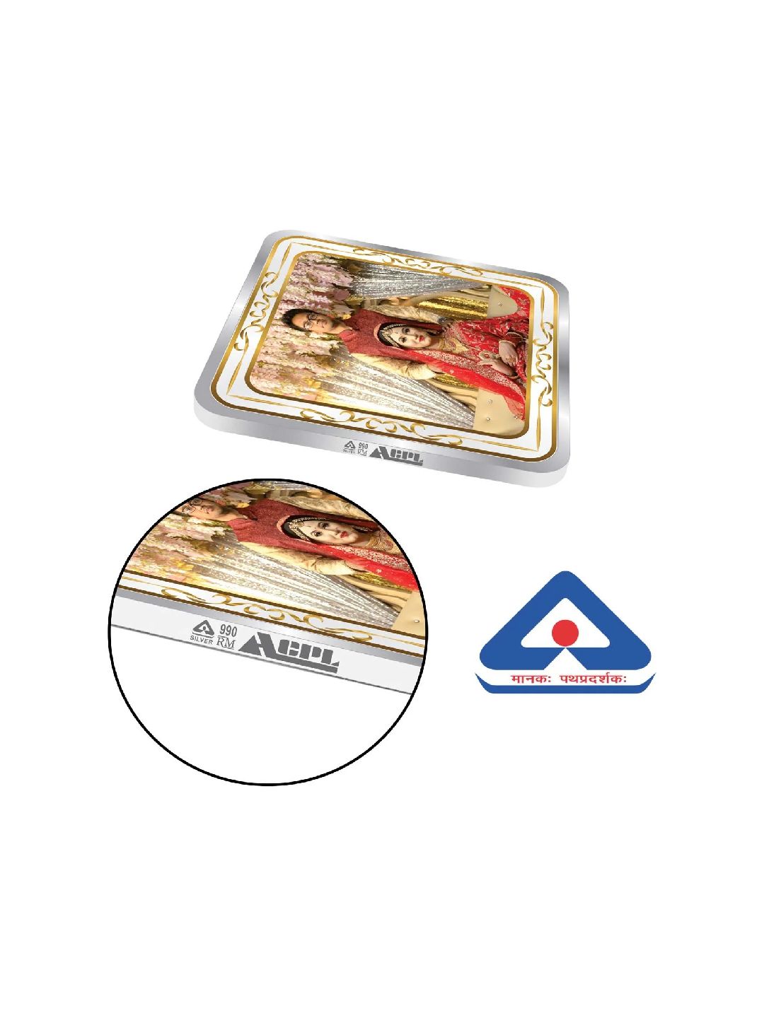 BIS Hallmarked Personalised Newly Married Anniversary Beautiful Square Silver Coin  ( 999 Purity )