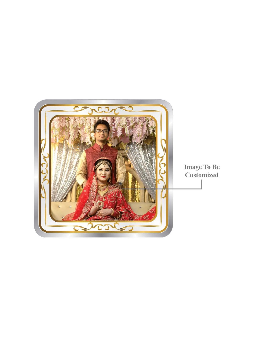 BIS Hallmarked Personalised Newly Married Anniversary Beautiful Square Silver Coin  ( 999 Purity )