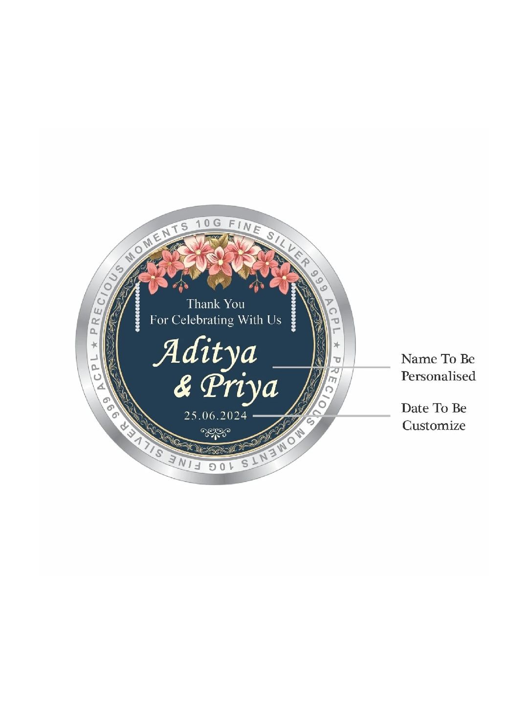 BIS Hallmarked Personalised Wedding Anniversary Beautiful Round Silver Coin 999 Pure