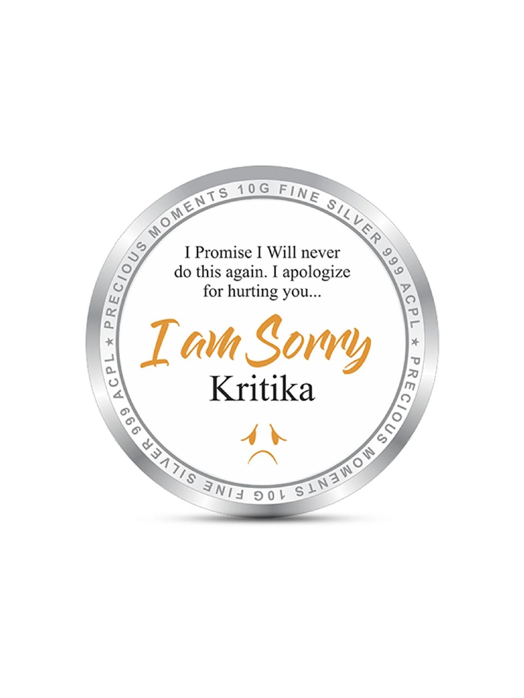 BIS Hallmarked Personalised Sorry Silver Coin 999 Purity