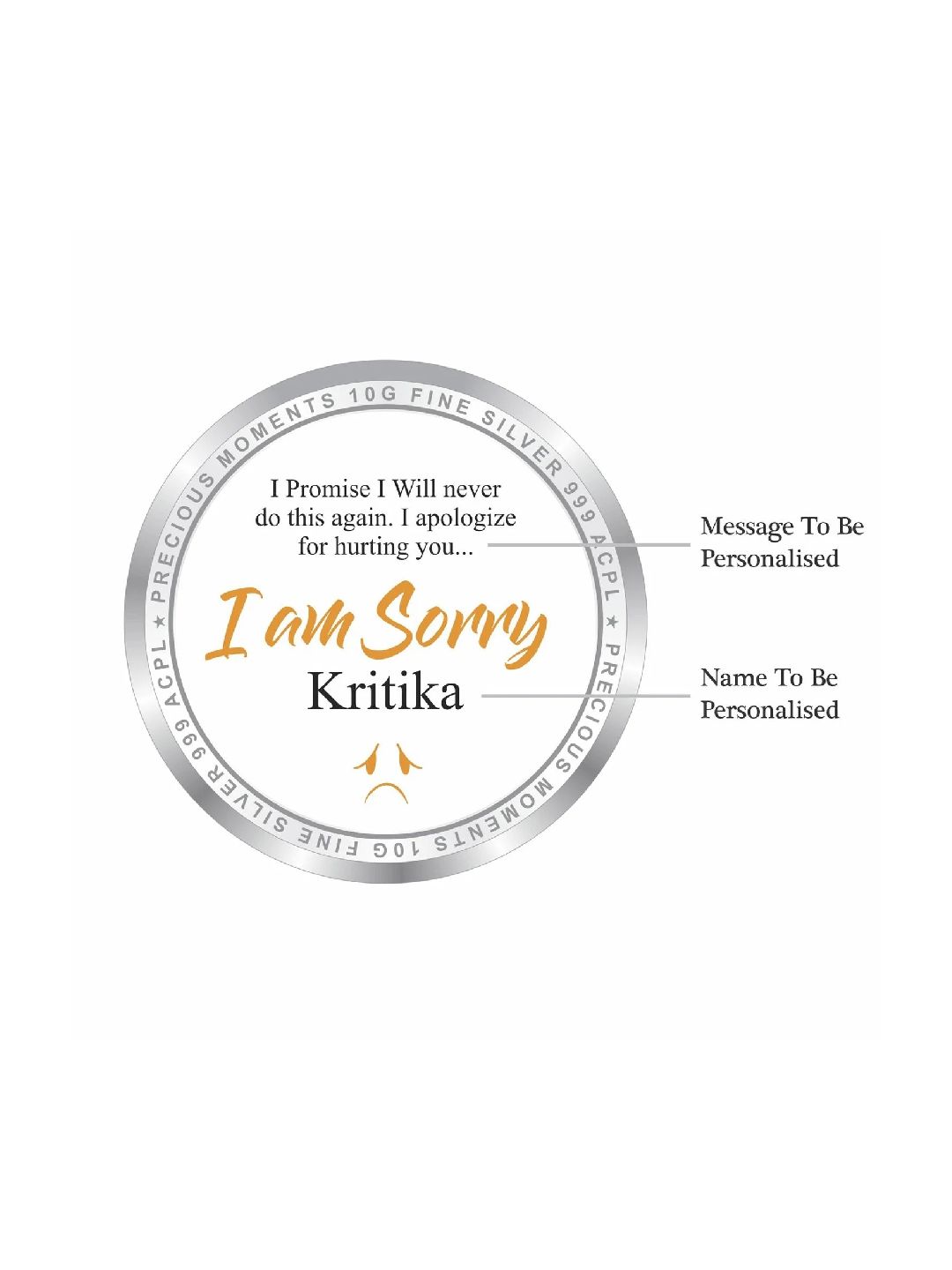 BIS Hallmarked Personalised Sorry Silver Coin 999 Purity
