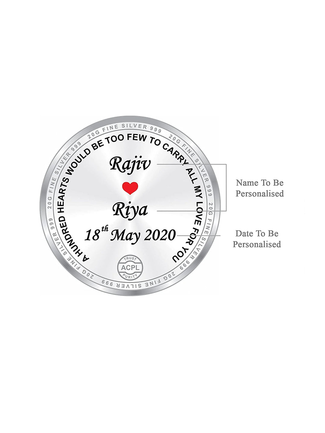 BIS Hallmarked Personalised Anniversary Silver Coin 999 Purity
