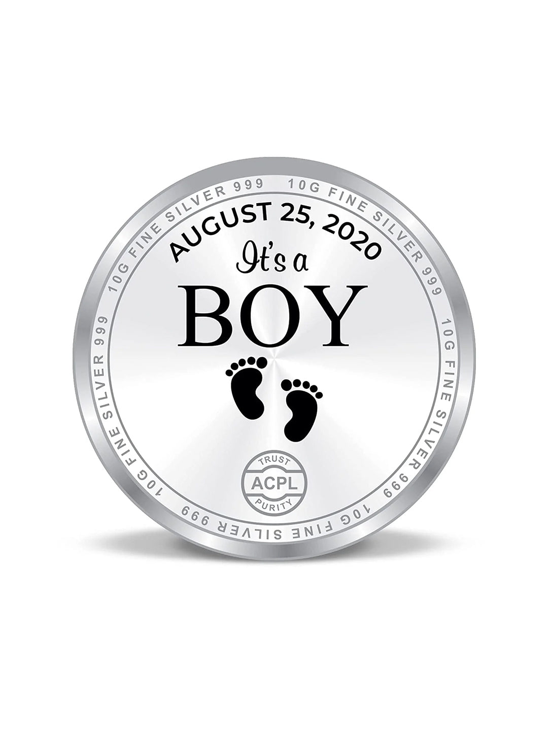 BIS Hallmarked Personalised New-Born Baby Boy 999 Pure Silver Coin