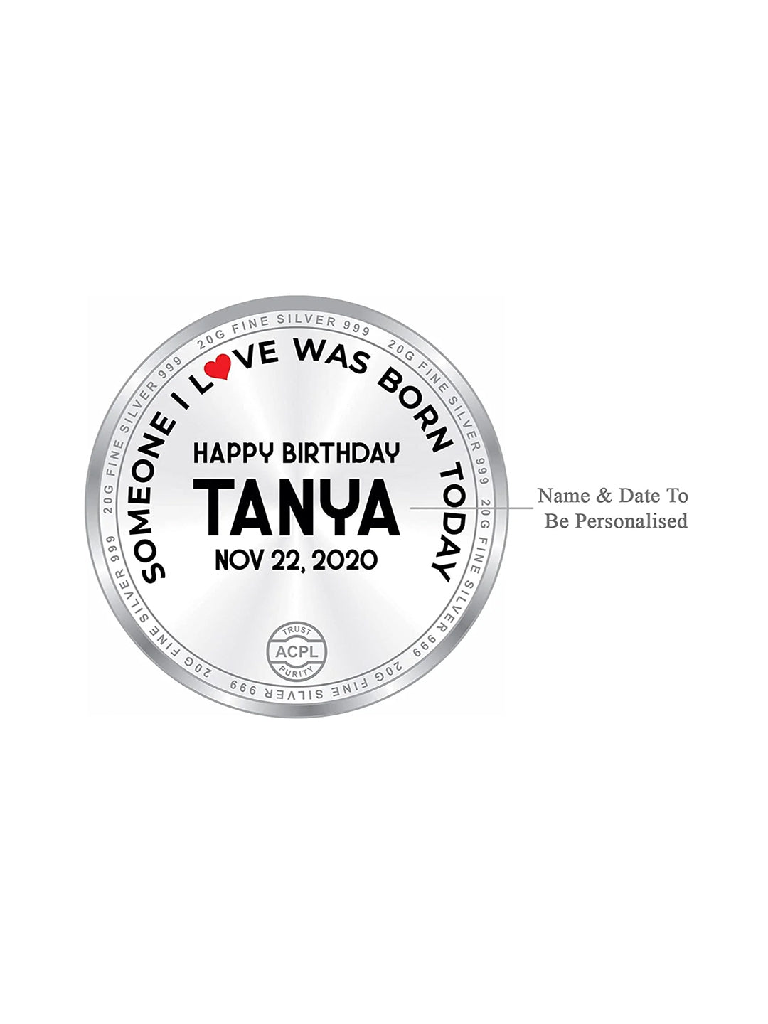 BIS Hallmarked Personalised Silver Coin Happy Birthday 999 Purity