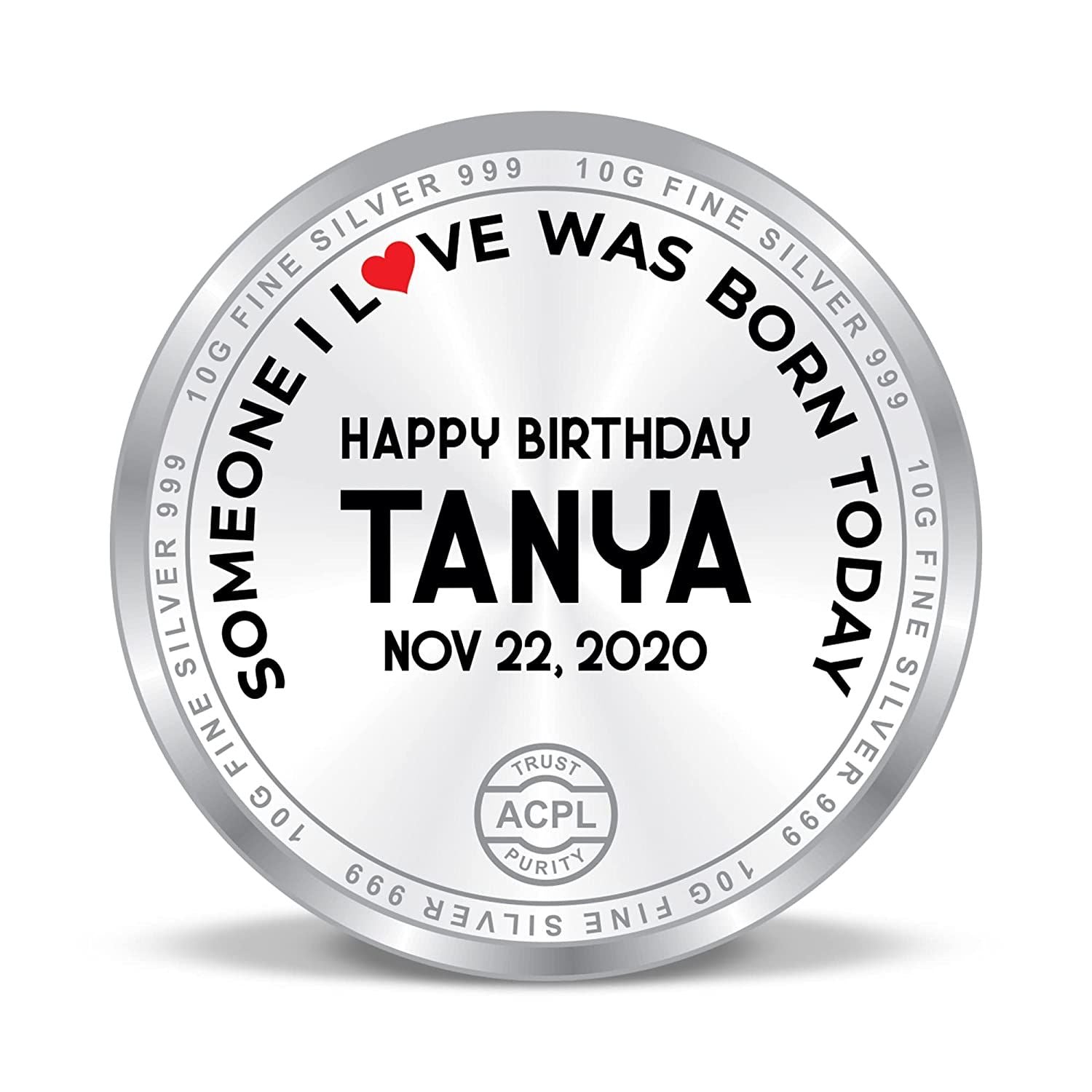 BIS Hallmarked Personalised Silver Coin Happy Birthday 999 Purity