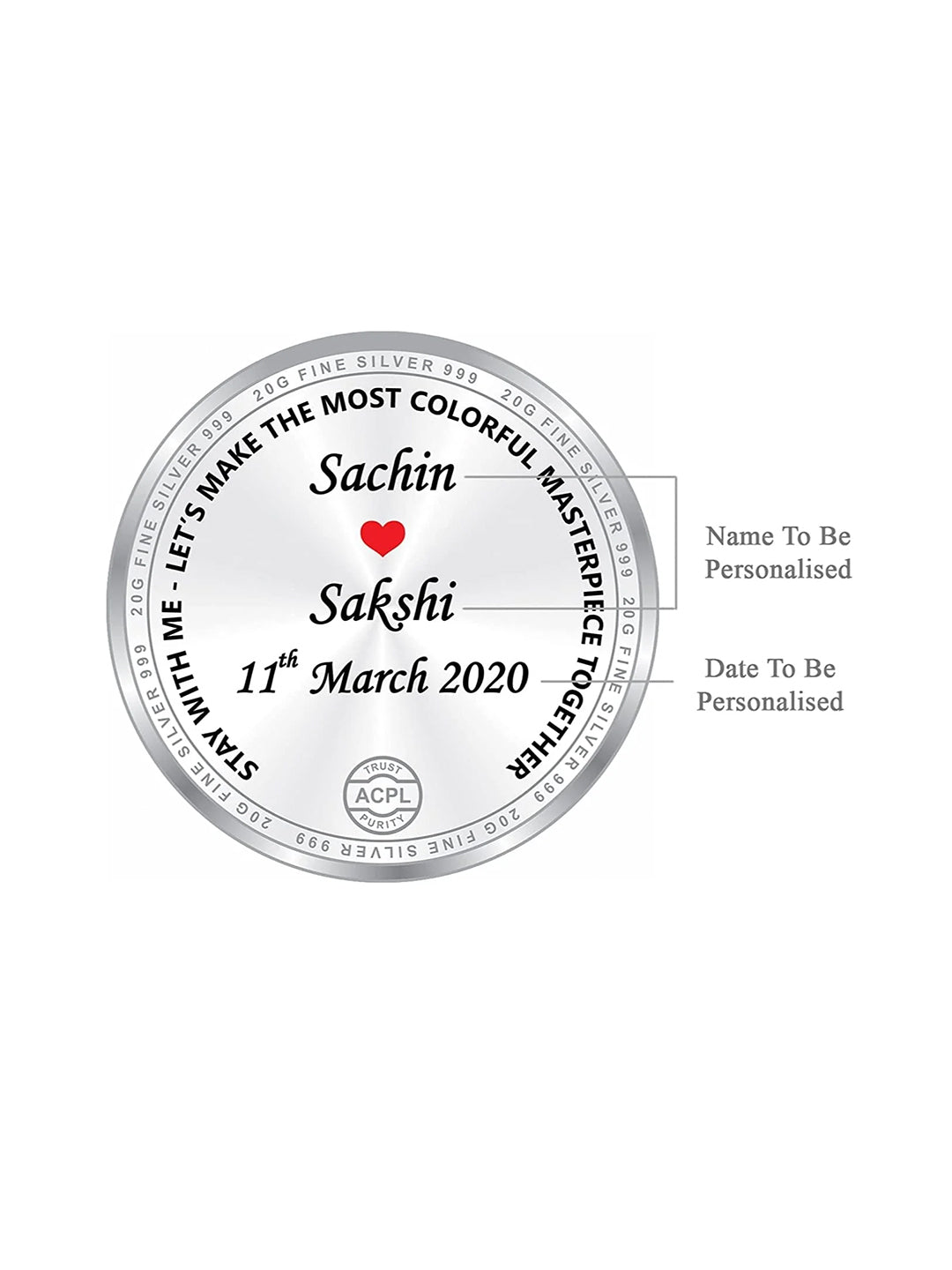 BIS Hallmarked Personalised Newly Married 999 Pure Silver Coin
