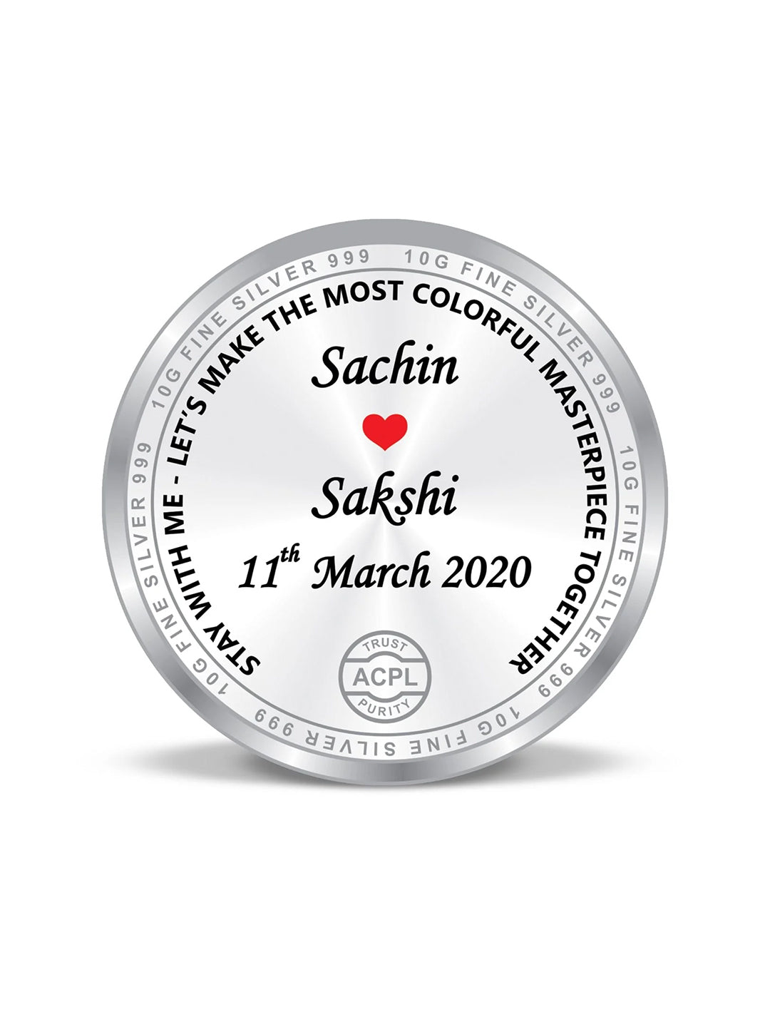 BIS Hallmarked Personalised Newly Married 999 Pure Silver Coin