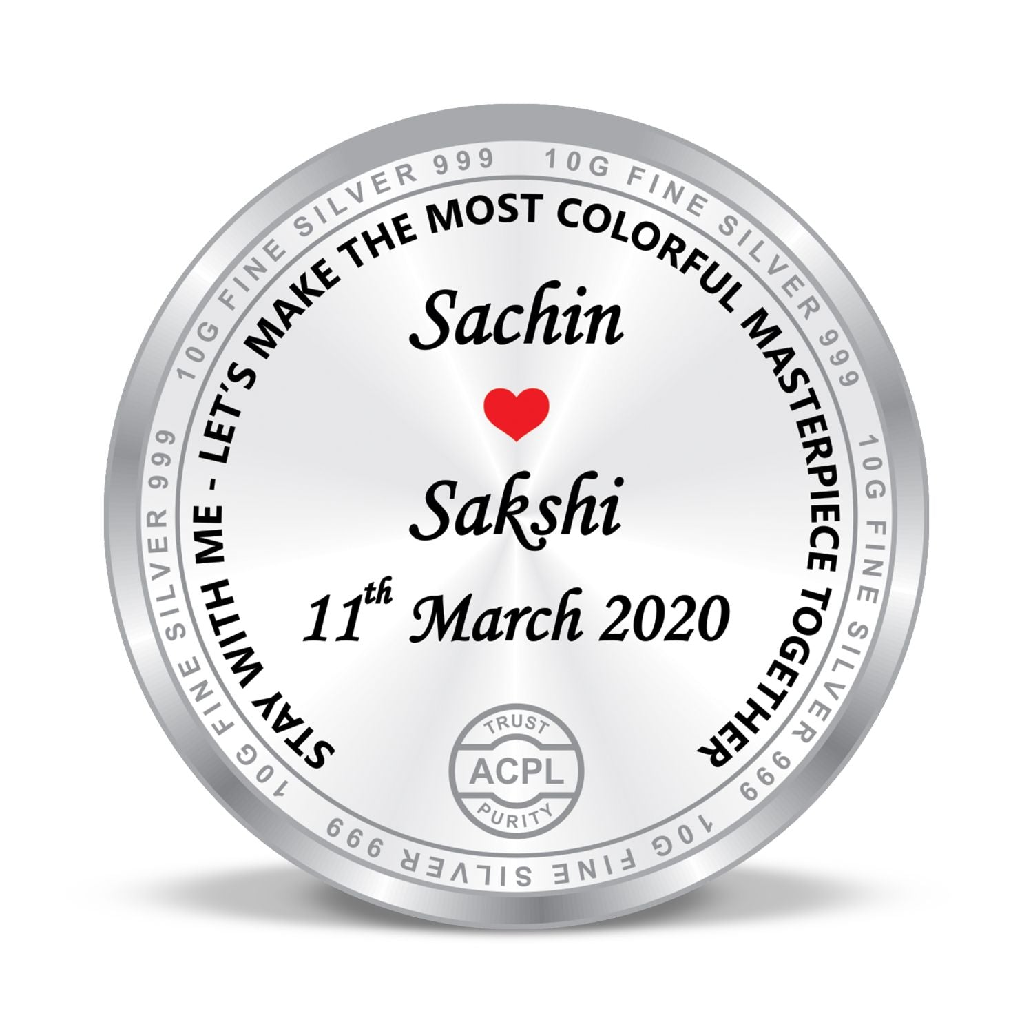 BIS Hallmarked Personalised Newly Married 999 Pure Silver Coin