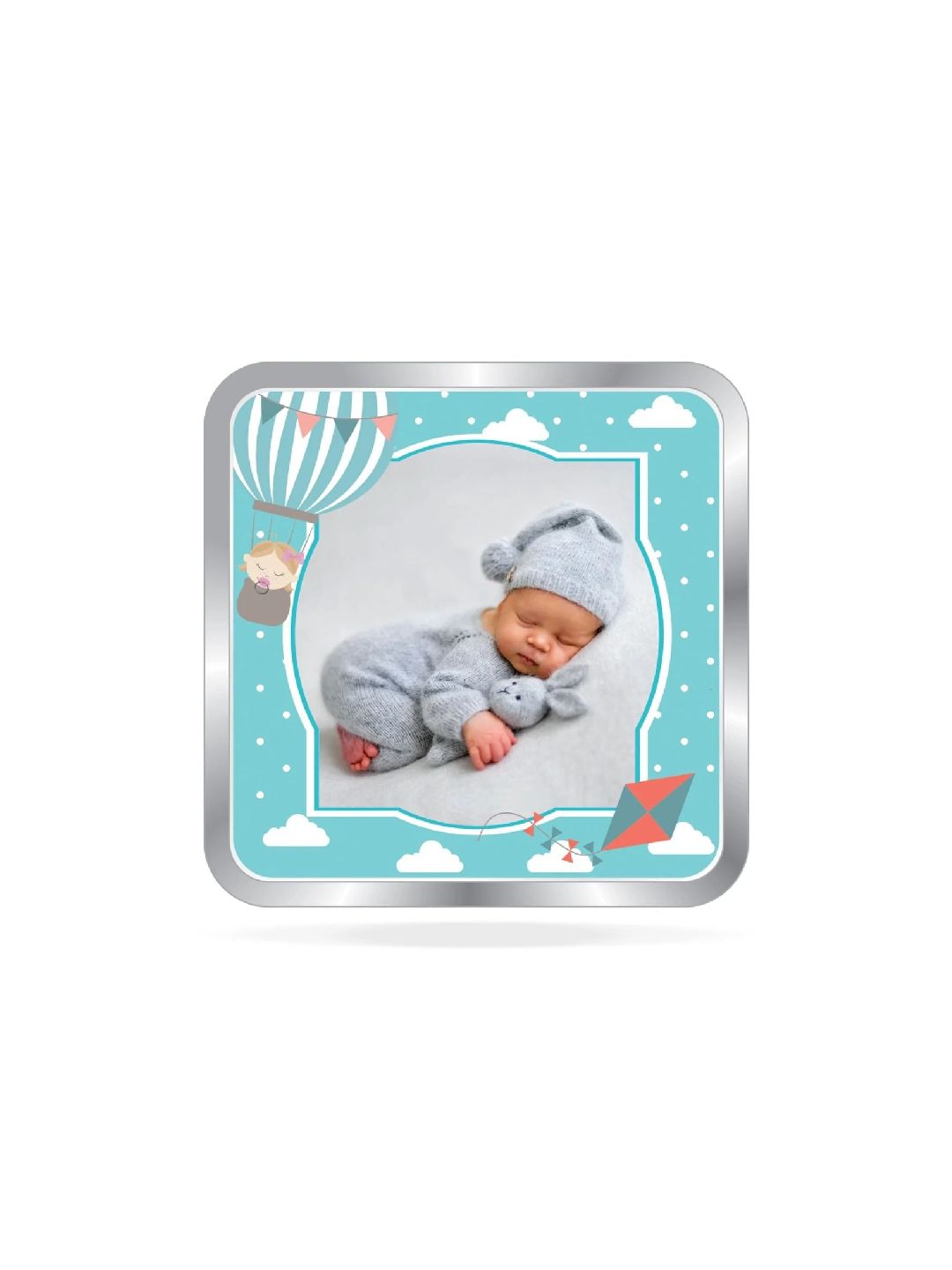 BIS Hallmarked Personalised New Born Baby Boy Silver Square Coin (999 Purity)