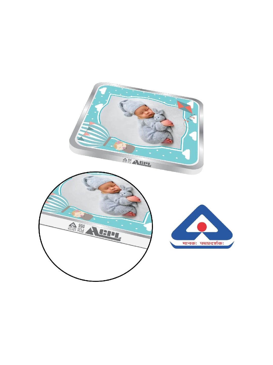 BIS Hallmarked Personalised New Born Baby Boy Silver Square Coin (999 Purity)