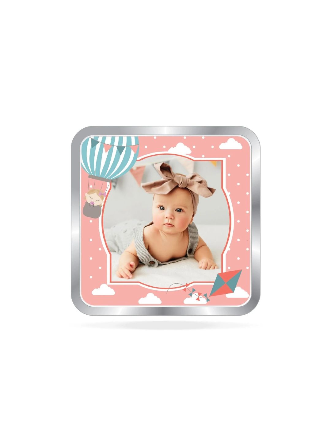 BIS Hallmarked Personalised New Born Baby Girl Silver Square Coin (999 purity)