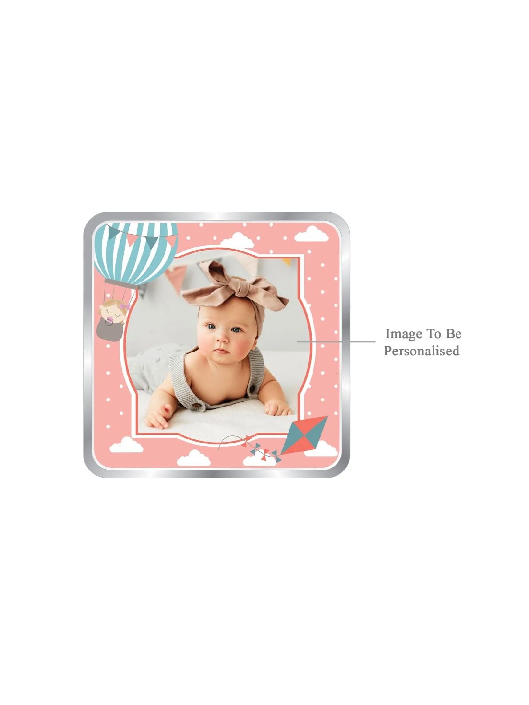 BIS Hallmarked Personalised New Born Baby Girl Silver Square Coin (999 purity)
