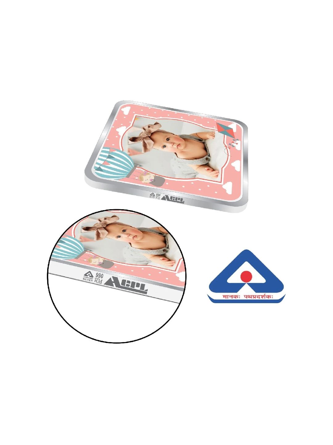 BIS Hallmarked Personalised New Born Baby Girl Silver Square Coin (999 purity)