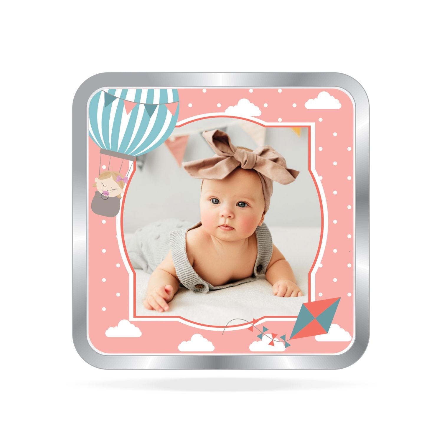 BIS Hallmarked Personalised New Born Baby Girl Silver Square Coin (999 purity)