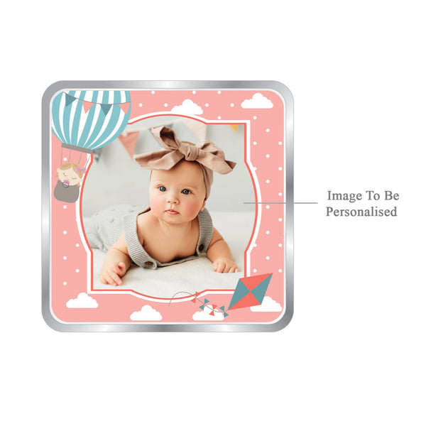 BIS Hallmarked Personalised New Born Baby Girl Silver Square Coin (999 purity)