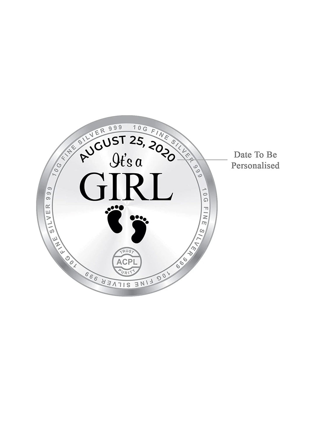 BIS Hallmarked Personalised New-Born Baby Girl 999 Pure Silver Coin
