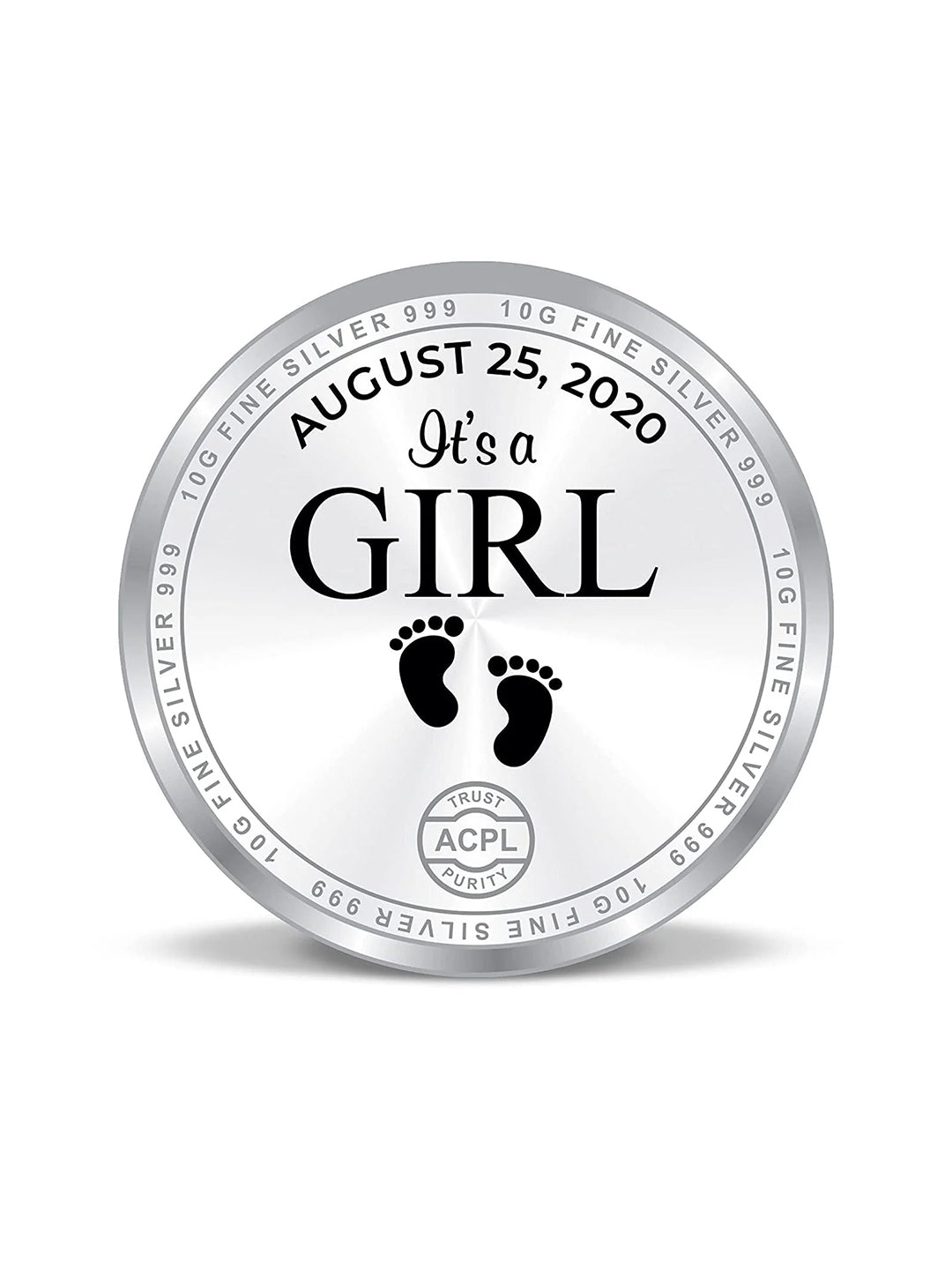 BIS Hallmarked Personalised New-Born Baby Girl 999 Pure Silver Coin