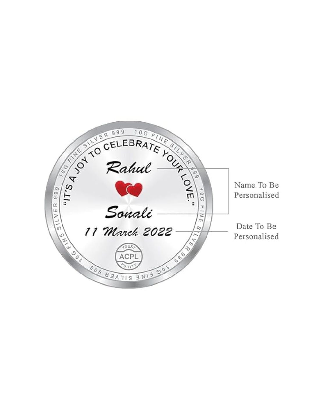 BIS Hallmarked Personalised 10g Silver 999 Coin in Glass Globe - Perfect Gift Newly Married Couple