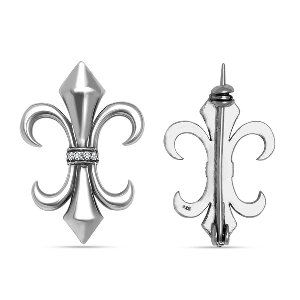 925 Sterling Silver Antique fleur de lis Shape Designer Cz Brooch Lapel Pin for Men and Womens