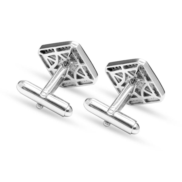thumbnail interactive-video image 1 of LeCalla Sterling Silver Cufflinks For Men - Cubic Zirconia Square Cuff Links For Groom & Formal Wear 1 of 13