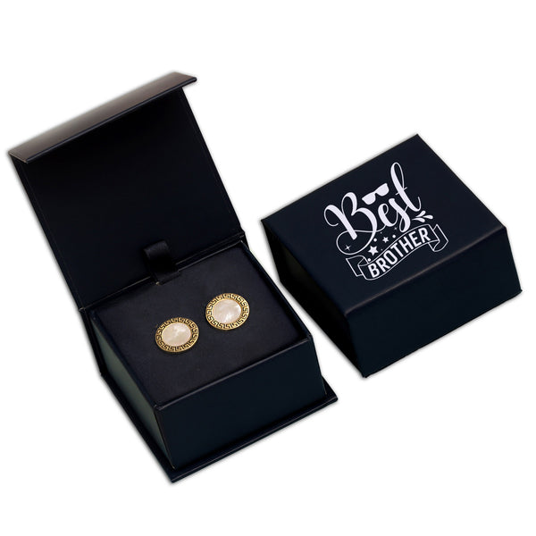 925 Sterling Silver 18K Gold-Plated Mother of Pearl Greek Key Cufflinks with Raksha Bandhan Gift For Brother