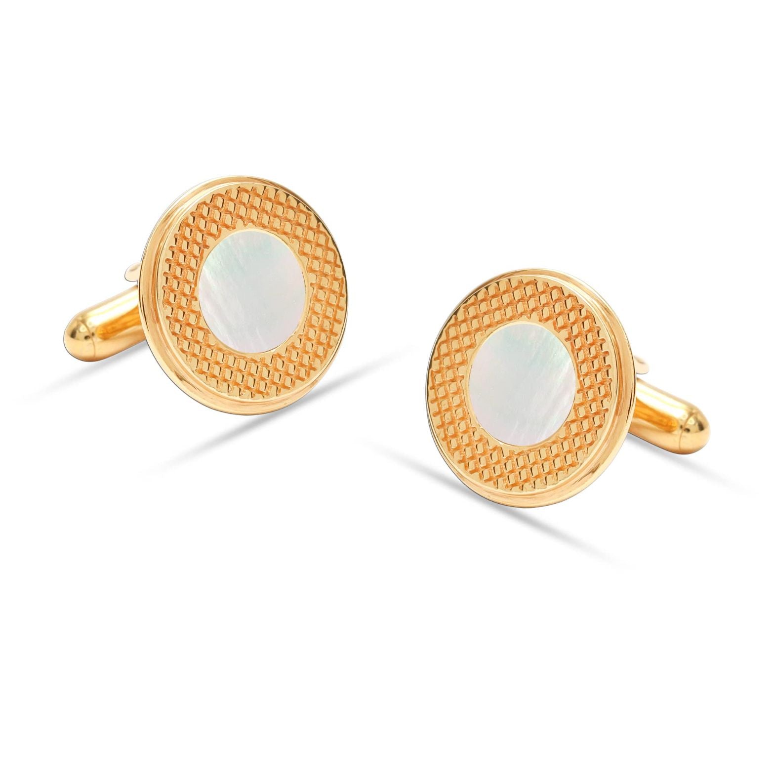 925 Sterling Silver 18K Gold-Plated Mother of Pearl Greek Key Cufflinks for Dad Father Grand-Father Men