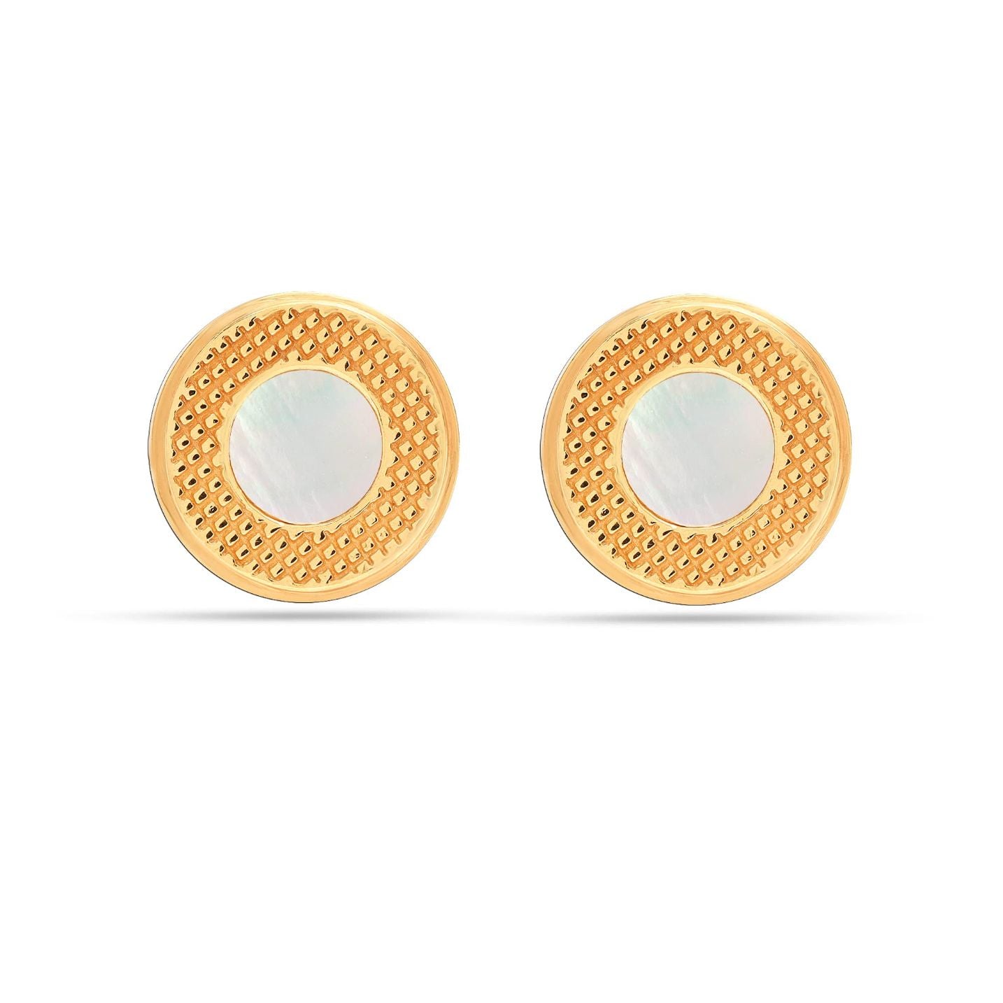 925 Sterling Silver 18K Gold-Plated Mother of Pearl Greek Key Cufflinks for Dad Father Grand-Father Men