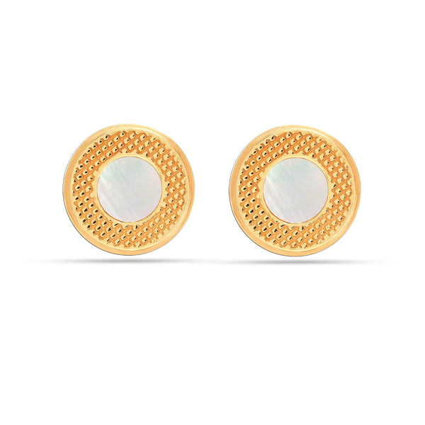 925 Sterling Silver 18K Gold-Plated Mother of Pearl Greek Key Cufflinks for Dad Father Grand-Father Men