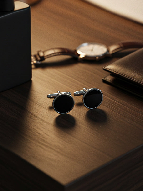 Onyx Round Men's Cufflinks