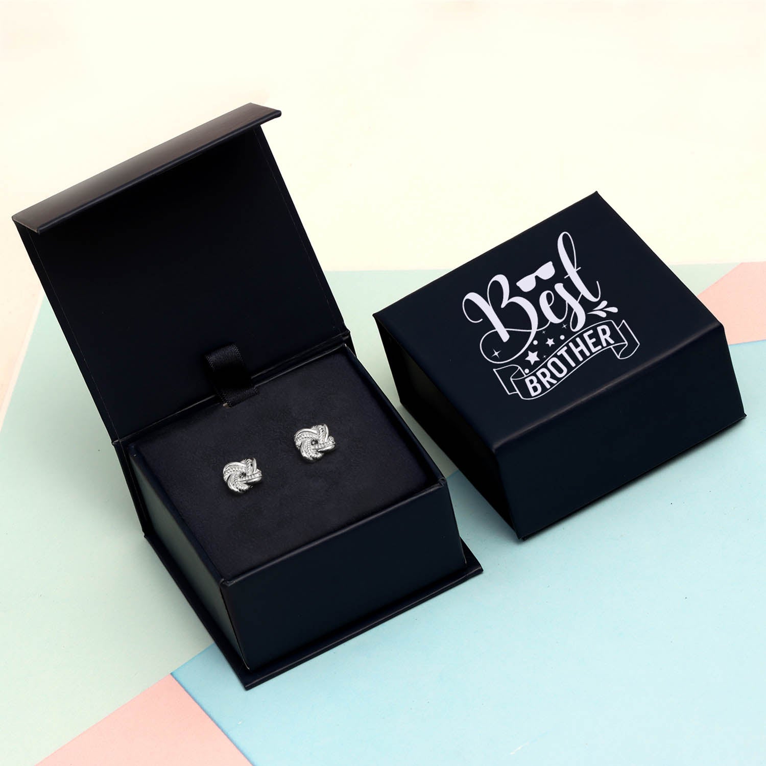925 Sterling Silver Double Love Knotted Cufflinks with Raksha Bandhan Gift Box For Brother