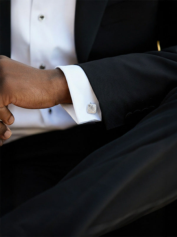 925 Sterling Silver Ribbed Cushion Square Cufflinks for Men