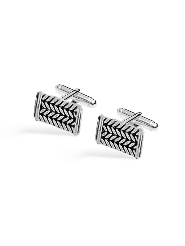 925 Sterling Silver Antique Chevron Rectangle Shape Cufflinks for Men