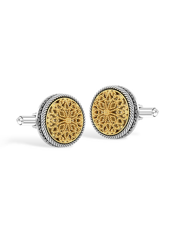 925 Sterling Silver 14K Gold-Plated Two-Tone Vintage Flower Pattern Cufflinks For Man
