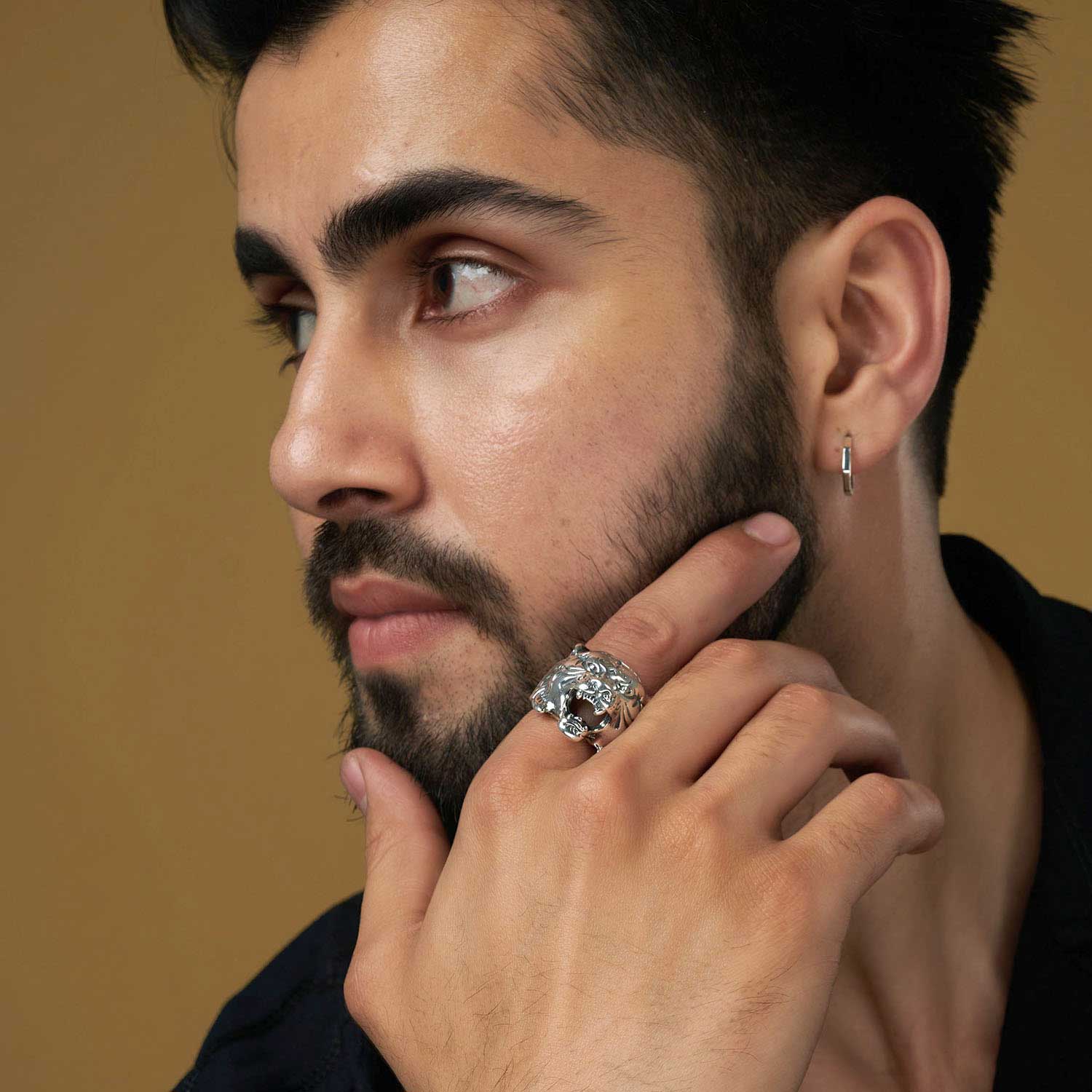 925 Sterling Silver Majestic Tiger Face Roaring Ring for Men and Boys