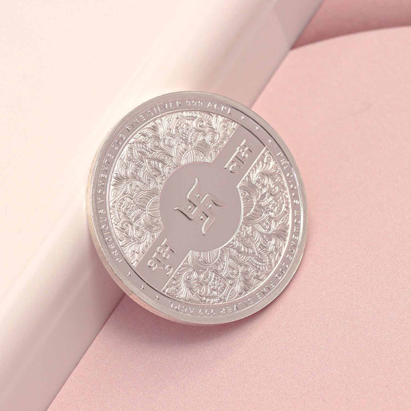 BIS Hallmarked Ganesh Laxmi ji Silver Coin With 999 Purity