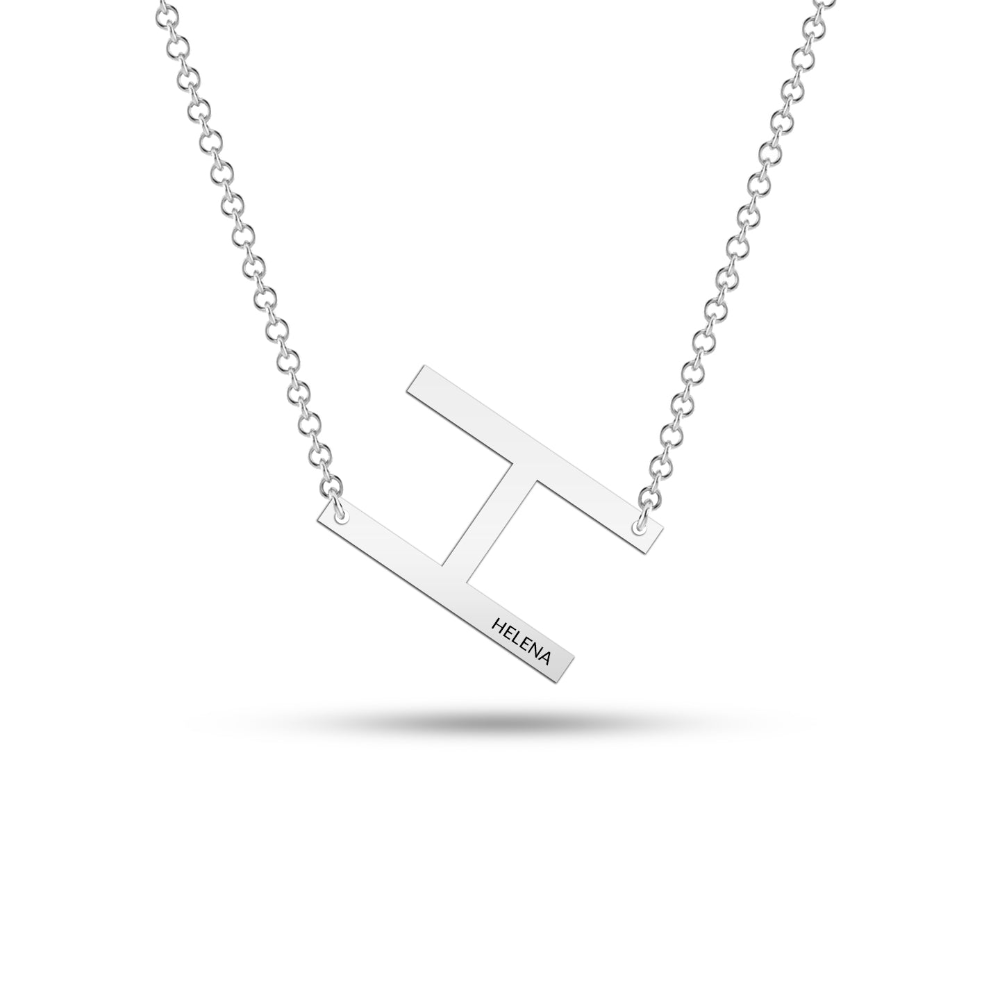 Personalised 925 Sterling Silver Large Initial with Engravable Name Offset Pendant Necklace for Men Women and Teen