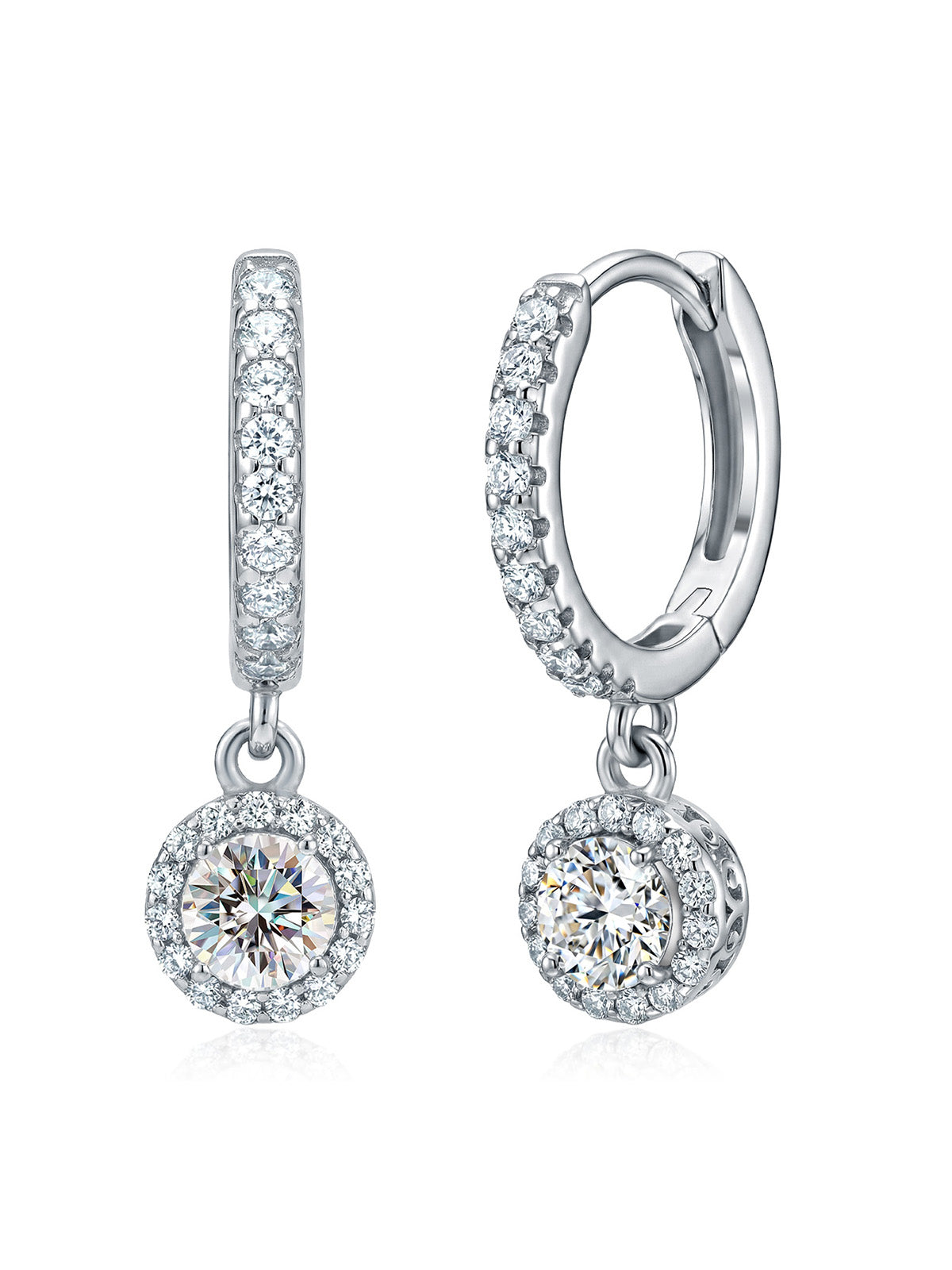 Aureola Moissanite Halo Huggie Women's Drop Earrings