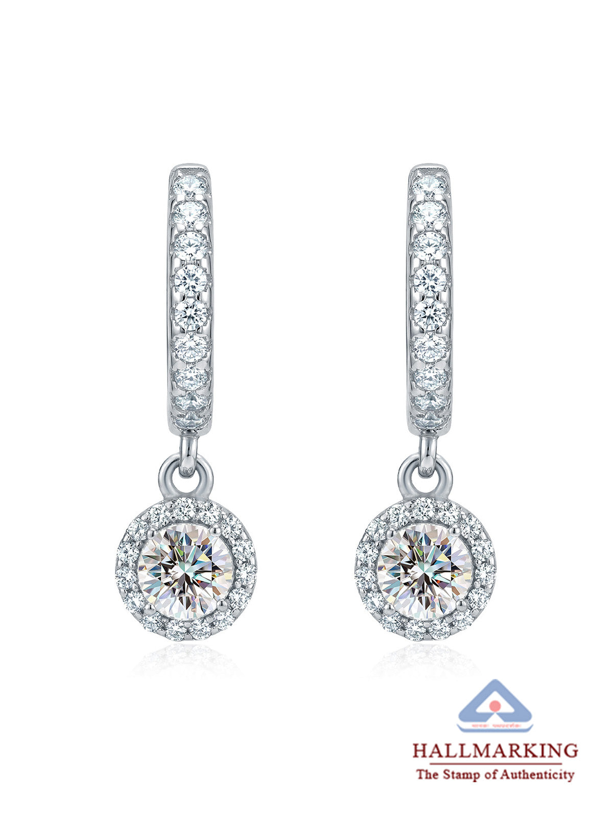 Aureola Moissanite Halo Huggie Women's Drop Earrings