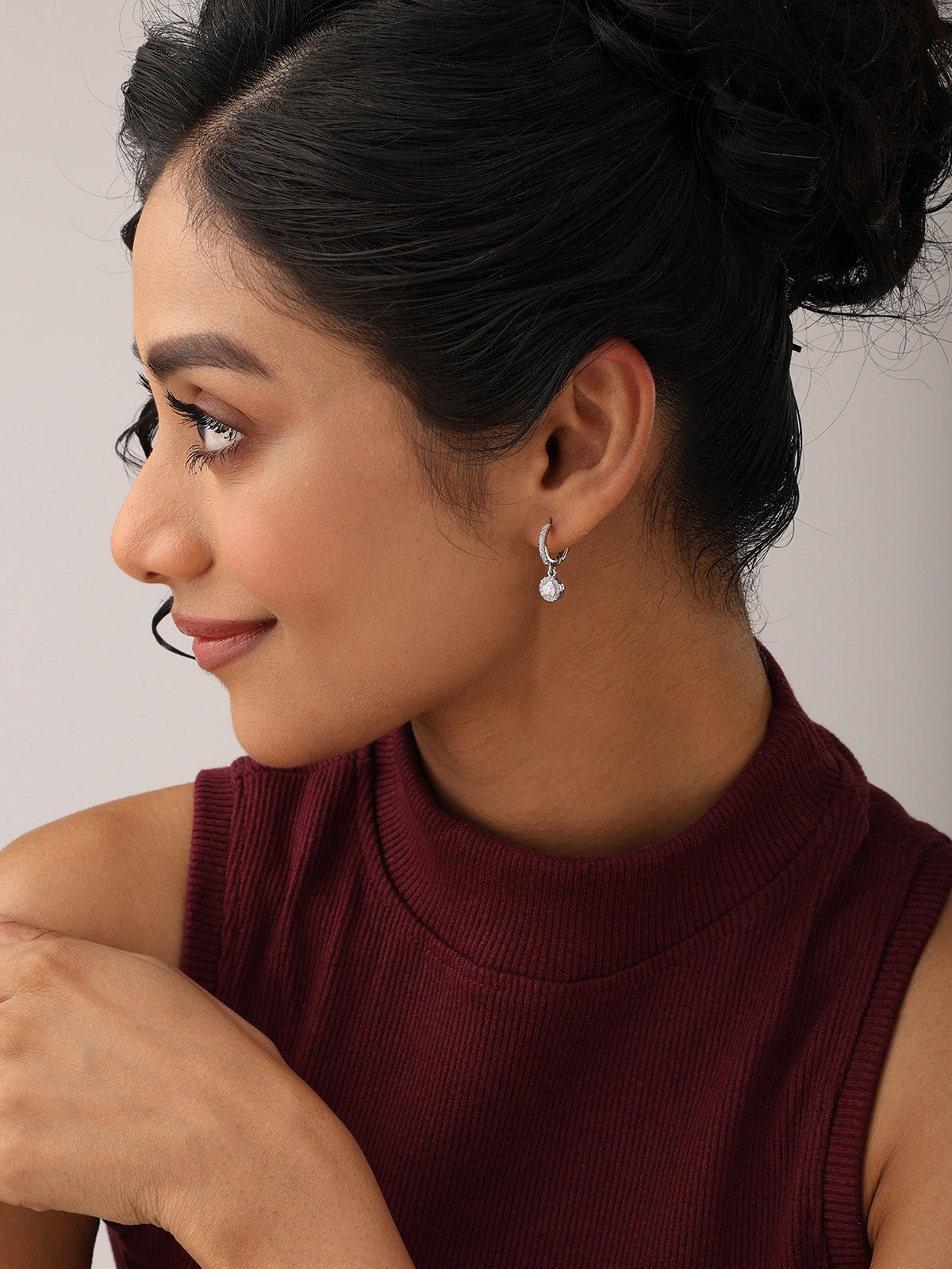 Aureola Moissanite Halo Huggie Women's Drop Earrings