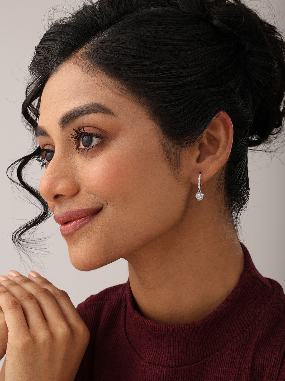 Aureola Moissanite Halo Huggie Women's Drop Earrings
