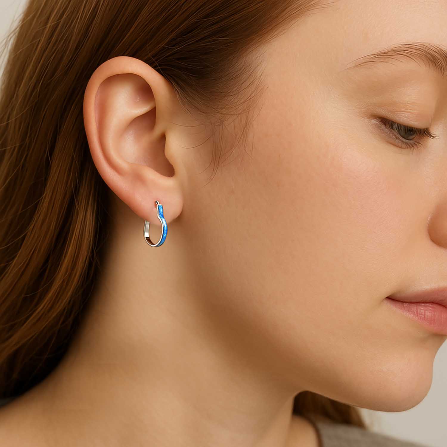 925 Sterling Silver Opal Love Theme Heart Shaped Hoop Earrings for Women