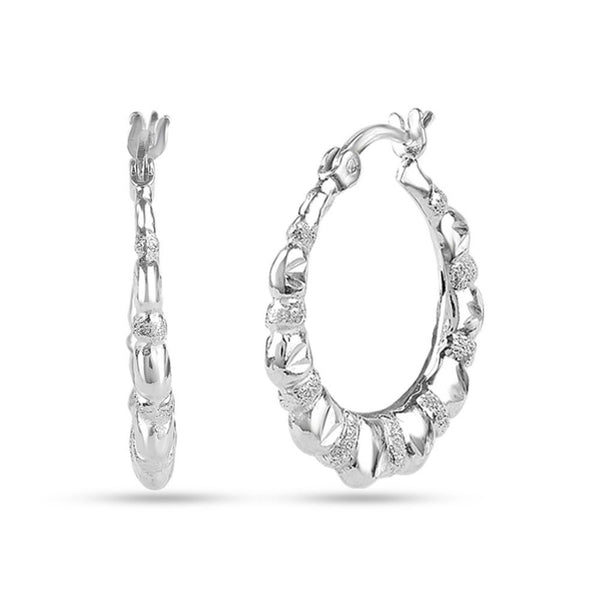 925 Sterling Silver Diamond Cut Hoop Earrings for Women