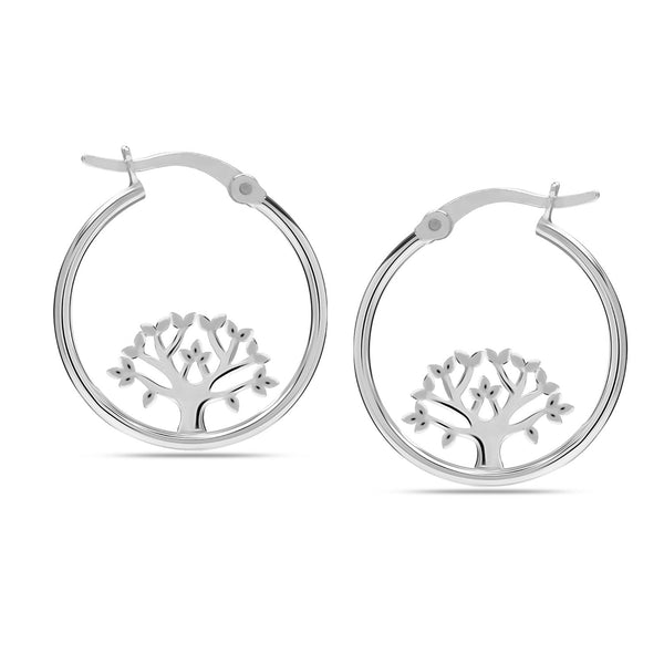 925 Sterling Silver Tree Of Life Hoop Earrings for Women