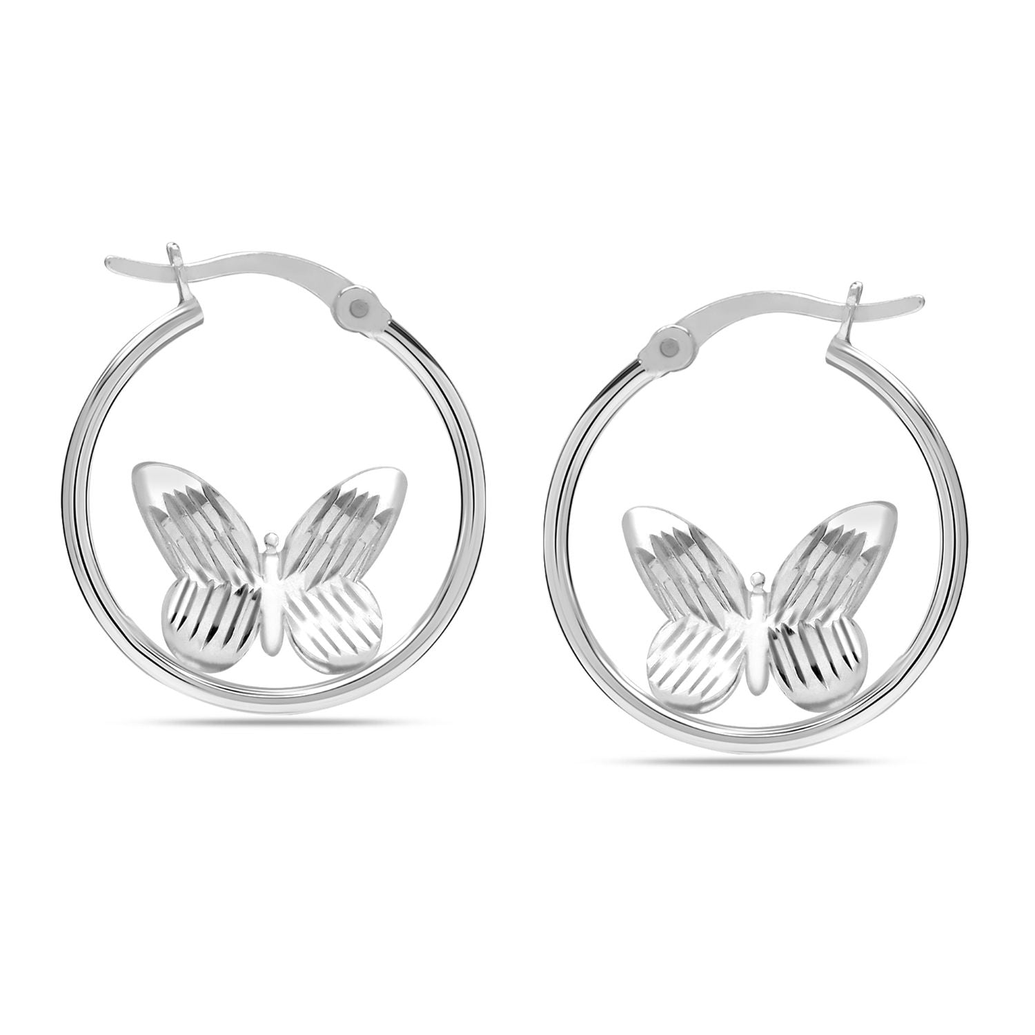 925 Sterling Silver Butterfly Motif Hoop Earrings for Teen Women