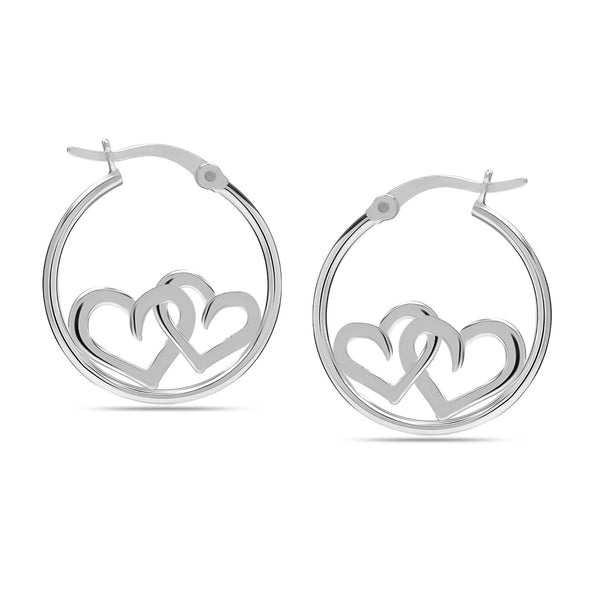 925 Sterling Silver Two Heart Hoop Earrings for Teen Women